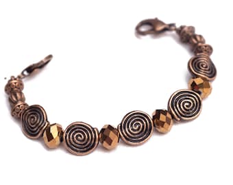 Medical ID Bracelet Stretch Beaded Medical Alert Bracelet Interchangeable Bead Watch Band Stretch Watch Bracelet Metal - Copper Swirl
