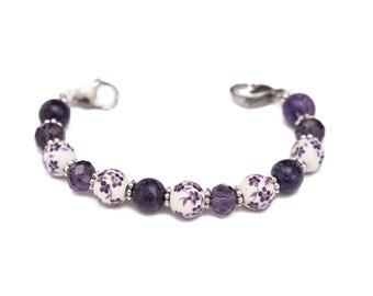 Stretch Medic Alert Bracelet | Medical ID Bracelet Watch | Interchangeable Watch Band | Watch Bracelet | Purple Lilac Field of Flowers Round