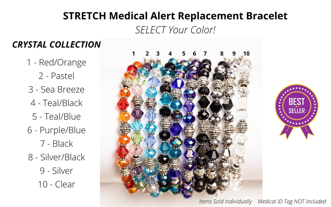 Medical Alert Bracelet Replacement, STRETCH Beaded Interchangeable