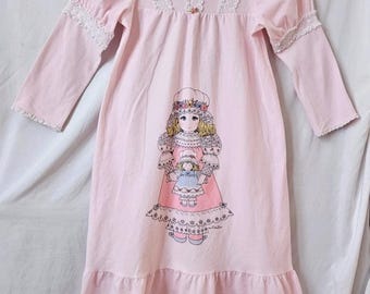 Vtg Treasured Dreams Nightgown Youth Girls 8 Long Pink Lace Prairiecore