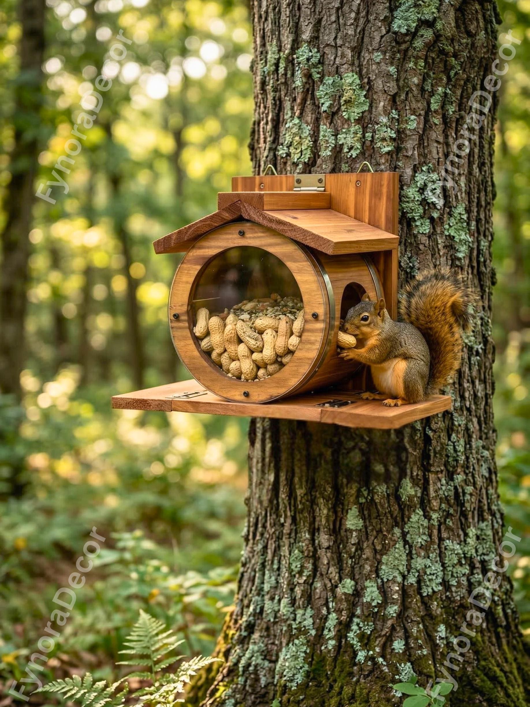Rustic Wooden Squirrel Feeder for Outdoor | Wildlife Feeder | Squirrel ...