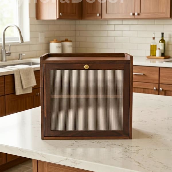 Panera de madera de doble capa para cocina / Soporte para pan / Panera grande / Organizador de cocina / Panera de madera