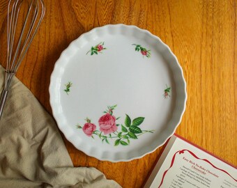 Vintage Christineholm Porcelain Rose Tart Pie Plate 9.5" Baking Dish