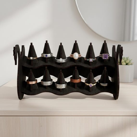 Wooden Ring Holder Cone, Wooden Ring Stand, Wooden Ring Organizer, Wooden Ring Holder, Wooden Ring Cone Holder With Crowned Swans Shapes
