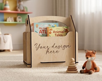 Personalized Picture Book Caddy, House Shape Reading Organizer, Portable Storybook Holder, Handled Book Storage Bin, Custom Name Box