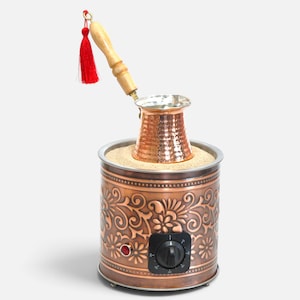 Handcrafted Copper Sand Coffee Maker Machine - Authentic Turkish, Greek & Arabic Electric Hot Sand Heater with Copper Pot , 110V-220V, 450W