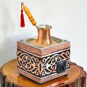 Handcrafted Copper Sand Coffee Maker Machine - Authentic Turkish, Greek & Arabic Electric Hot Sand Heater with Copper Pot , 110V-220V, 450W
