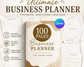 Online Business Planner Digital | Printable Business Planner Pages | Social Media & Content Planner | A4, A5, US Letter, Canva Editable