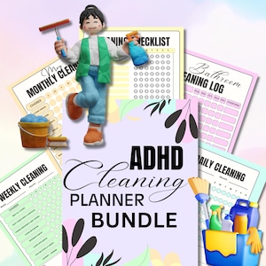ADHD Cleaning Planner Bundle, Printable, Editable Canva Template, Daily Weekly Monthly Yearly Cleaning Checklist, Home Cleaning Schedule PDF