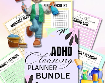 ADHD Cleaning Planner Bundle, Printable, Editable Canva Template, Daily Weekly Monthly Yearly Cleaning Checklist, Home Cleaning Schedule PDF