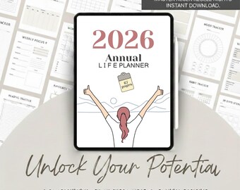 Annual Life Planner 2026 | All-In-One Digital Planner | Year At Glance | Daily Weekly, Monthly, Yearly Planner | Budget, Goal, Habit Tracker