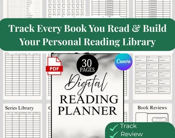 Digital Read Planner | Book Reading Journal & Review Tracker | Digital Reading Planner Bundle | Undated A4 A5 US Letter PDF | Canva Editable