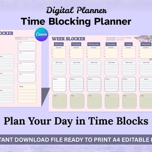 Time Blocking Planner Digital | Canva Editable Weekly Planner | Daily Planner PDF | Undated Printable Schedule | ADHD Focus Planner