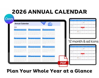 2026 Annual Calendar | Weekly Content Planner (Canva Editable, PDF Download)