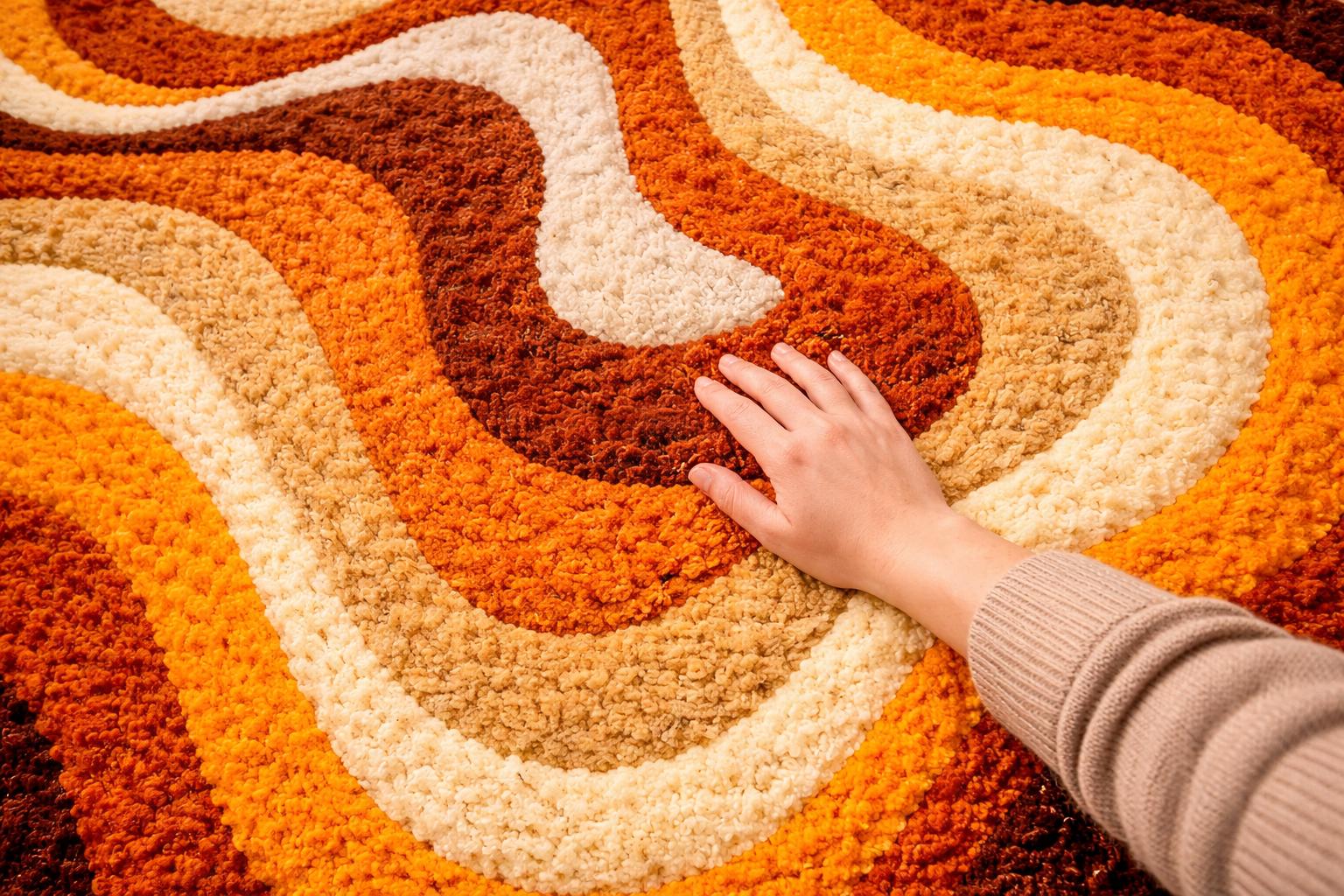 Buy Retro 70s Orange Brown Mid Century Hand Tufted Shag Rug, Irregular ...