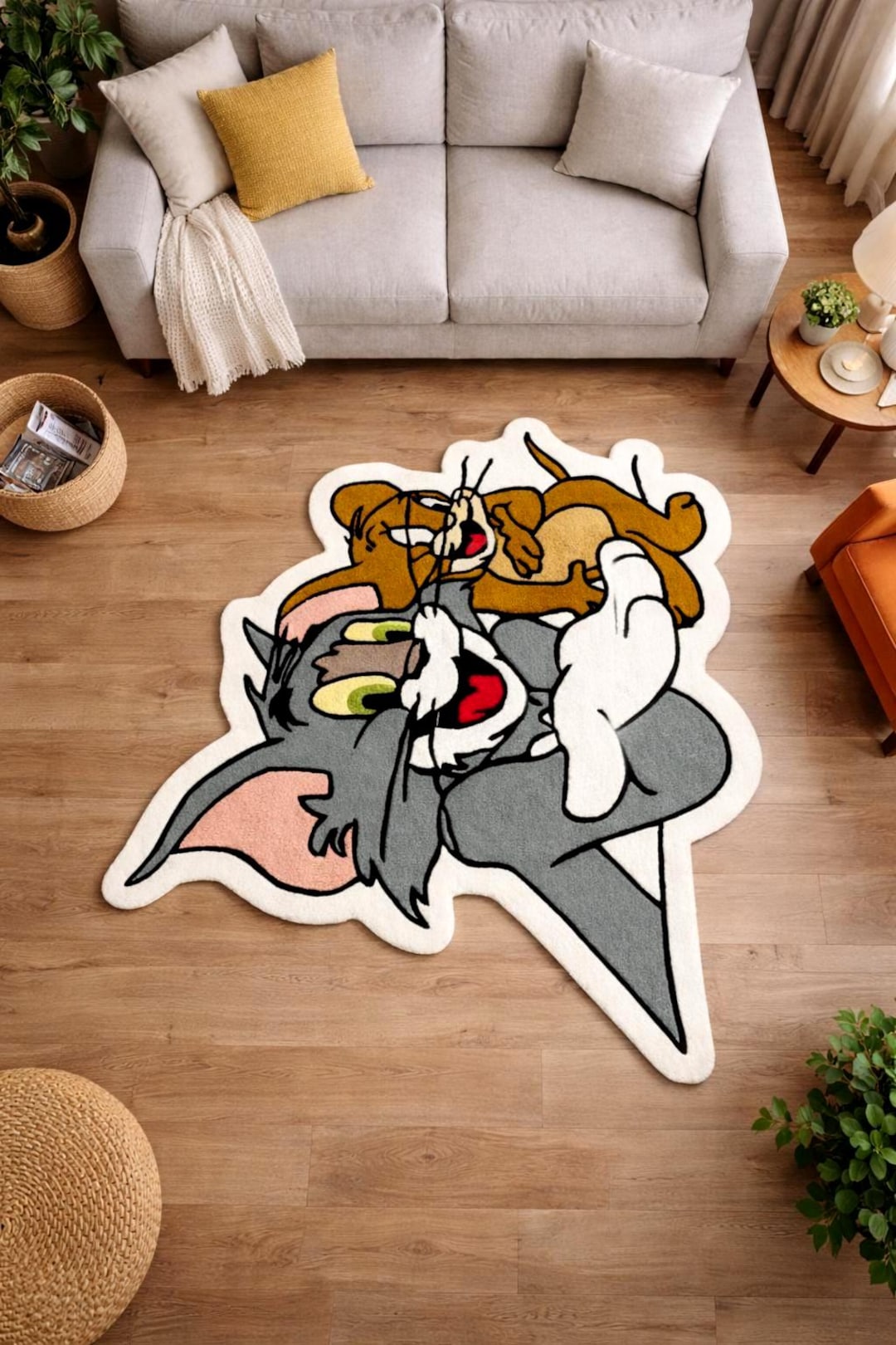 Handmade Cartoon Cat Mouse Tufted Rug, Irregular Shaped Playroom Mat - Etsy