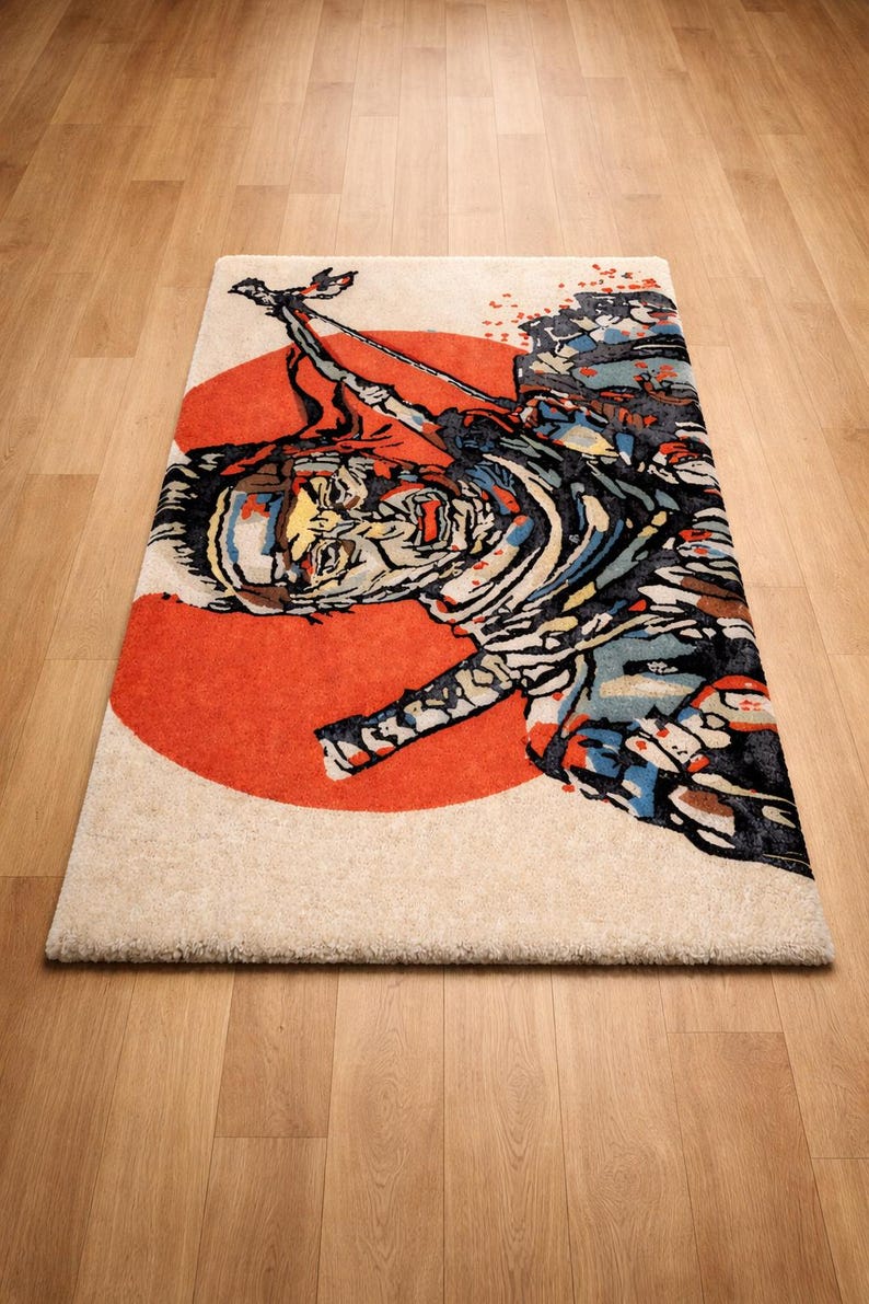 Samurai Rug Japanese Warrior Tufted Area Art Rug Anime Style Living ...
