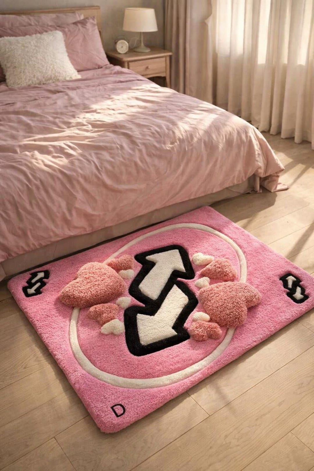 Uno Pink Rug Uno Reverse Hand Tufted Rug Soft Plush for Bedroom Living Room Playroom ...