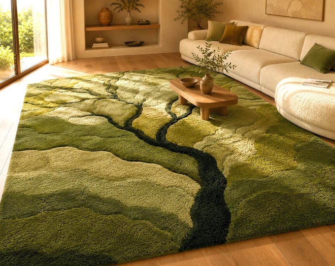Green Abstract Hand Tufted Wool Rug, Nature Inspired Moss Area Rug ...