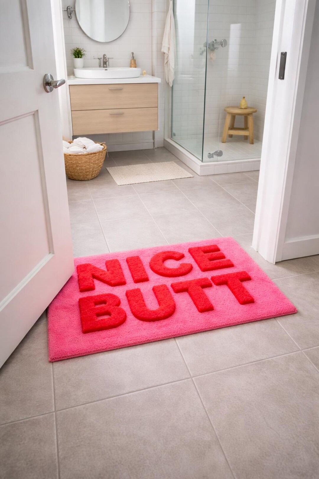 Gily Rug Pink Shag Rug, Raised Red Lettering Statement Mat, Modern Girly Decor ...