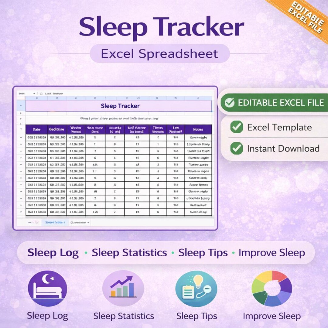 Sleep Tracker Excel | Sleep Log | Sleep Quality Tracker | Insomnia ...