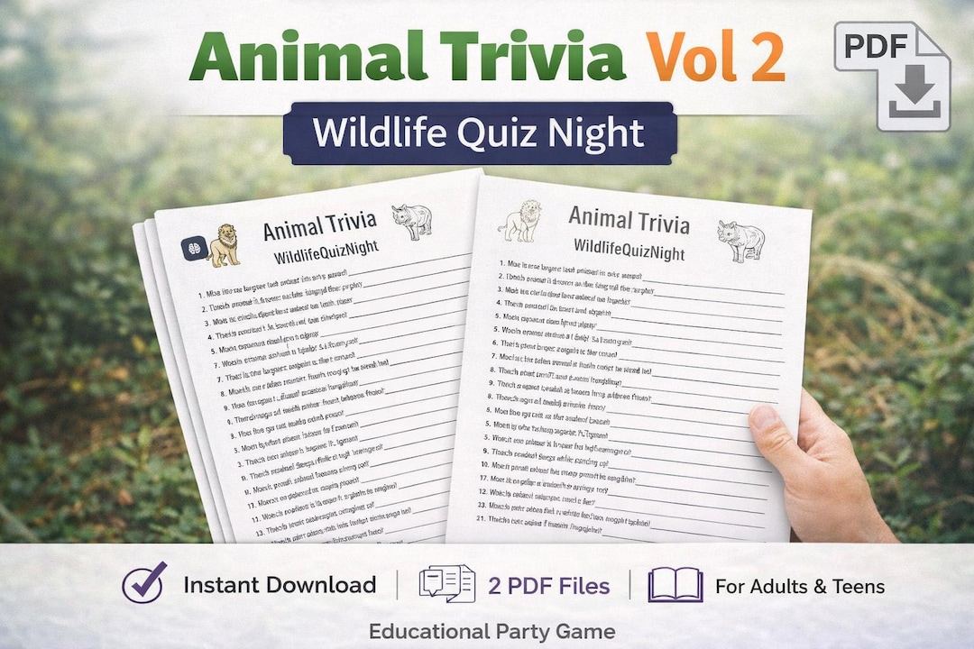 Animal Trivia Printable Game Vol 2, Wildlife Quiz Night, Fun Party Game ...