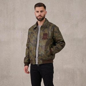 Avirex Limited Edition Camo Leather Bomber Jacket, Genuine Cowhide Military Flight Coat image 1