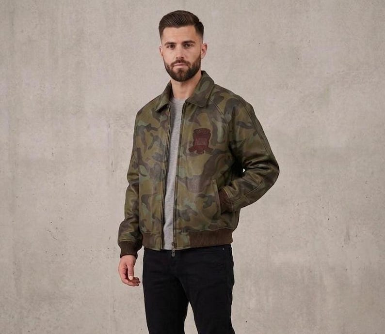 Avirex Limited Edition Camo Leather Bomber Jacket, Genuine Cowhide Military Flight Coat image 1