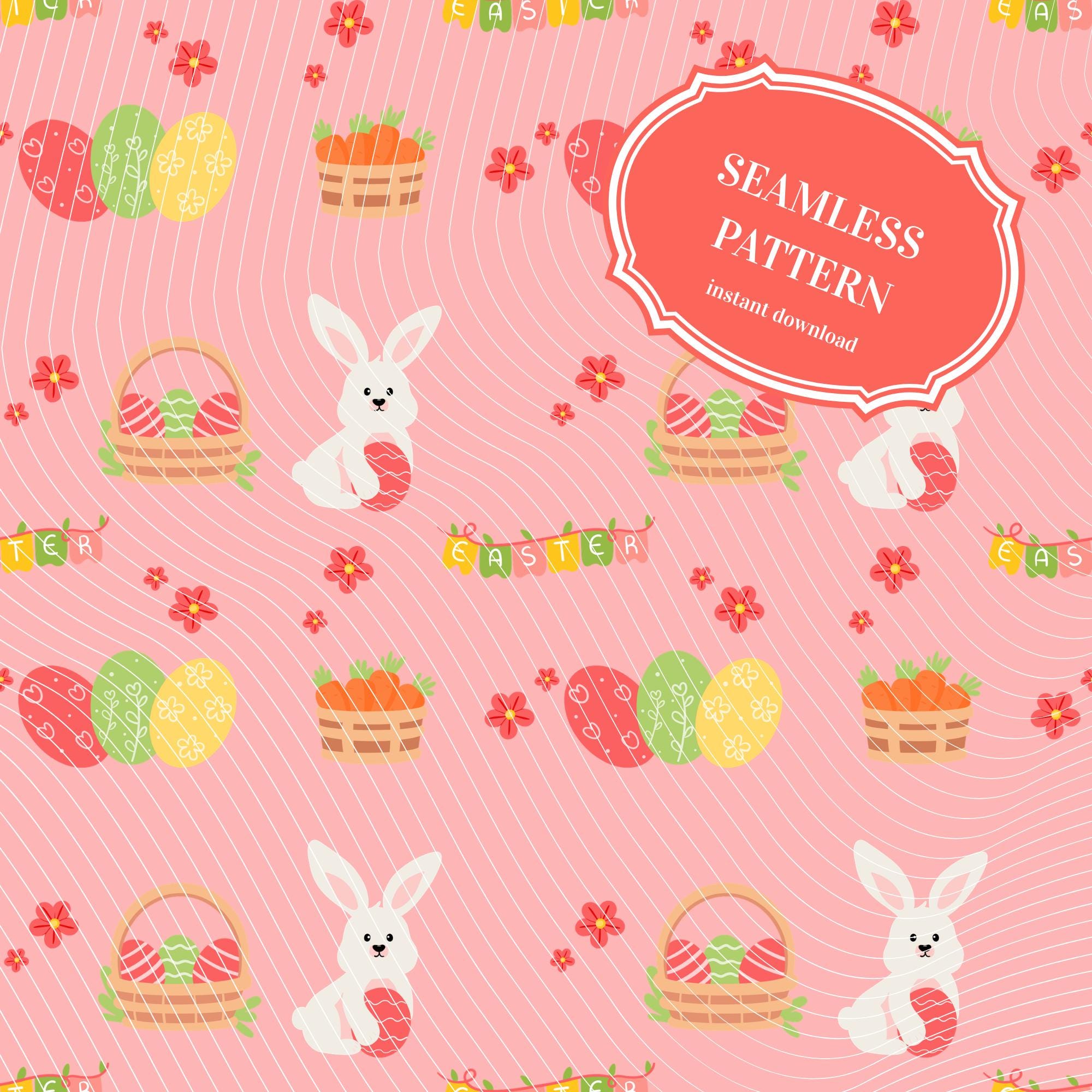 Easter Seamless Pattern PNG – Cute Bunny and Easter Egg Digital Paper ...