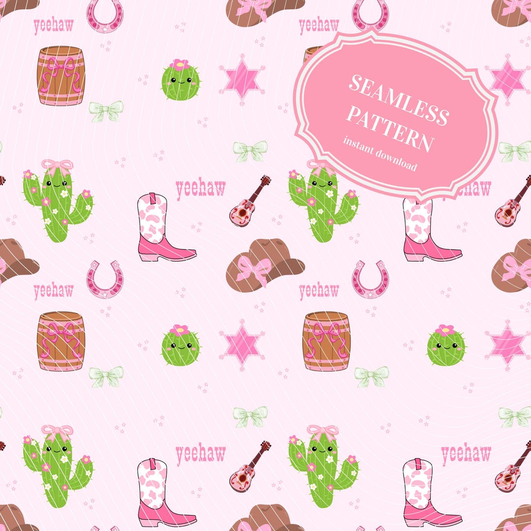 Pink Southern Pattern Pink Western Seamless Pattern PNG, Cowgirl Cowboy Cactus Cow Print ...
