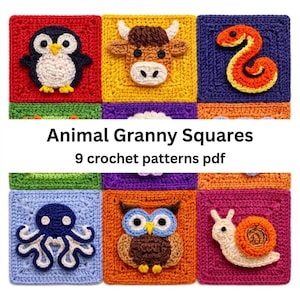 CROCHET PATTERNS Animal Granny Squares | 9 Adorable Animal Designs | Instant Download PDF