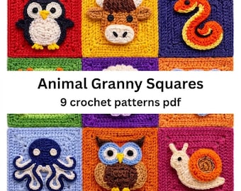 9 Crochet Patterns Animal Granny Squares | Adorable Blanket Motifs | Instant Download PDF