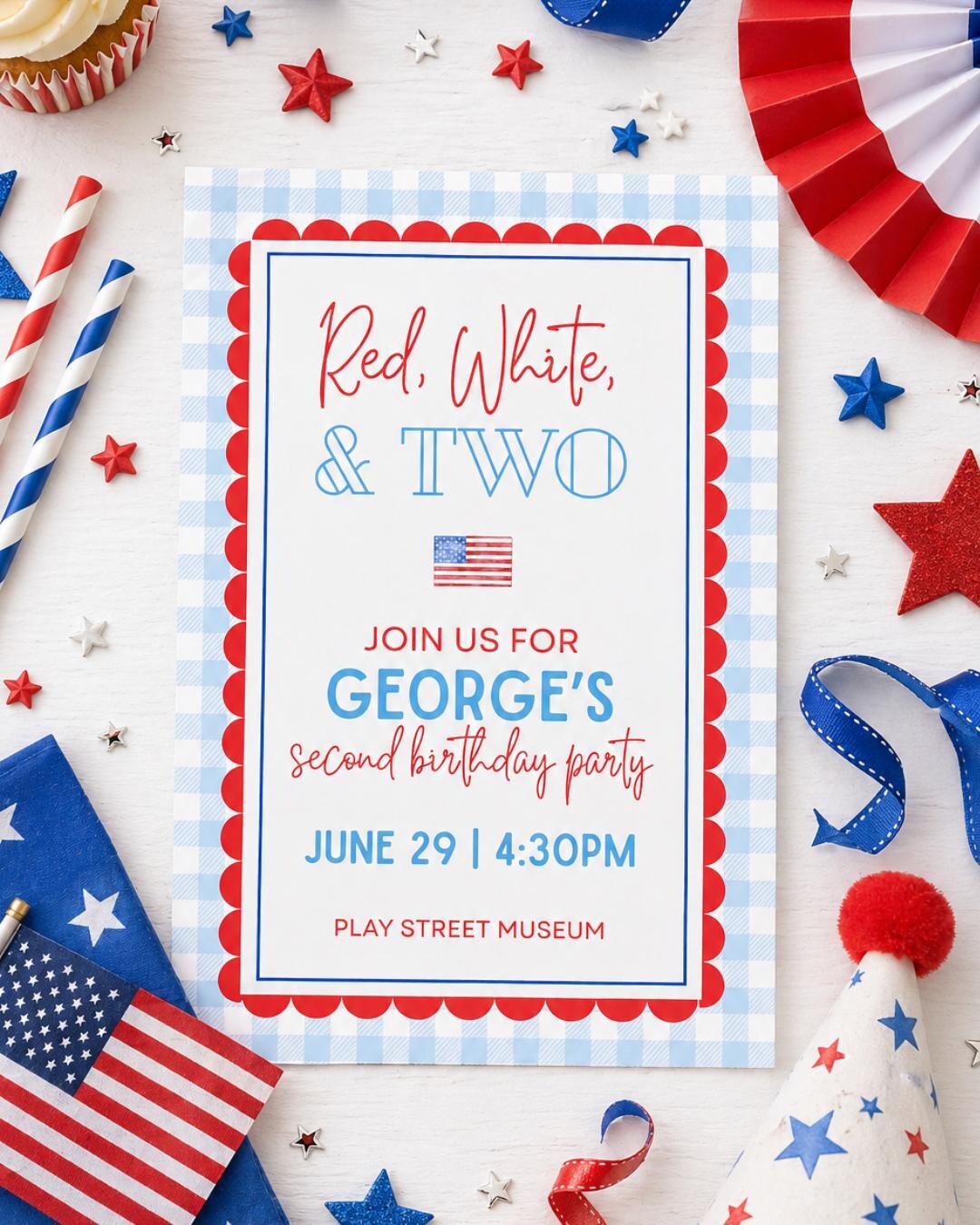 Red White and Two Birthday Invitation | Editable Printable Template ...