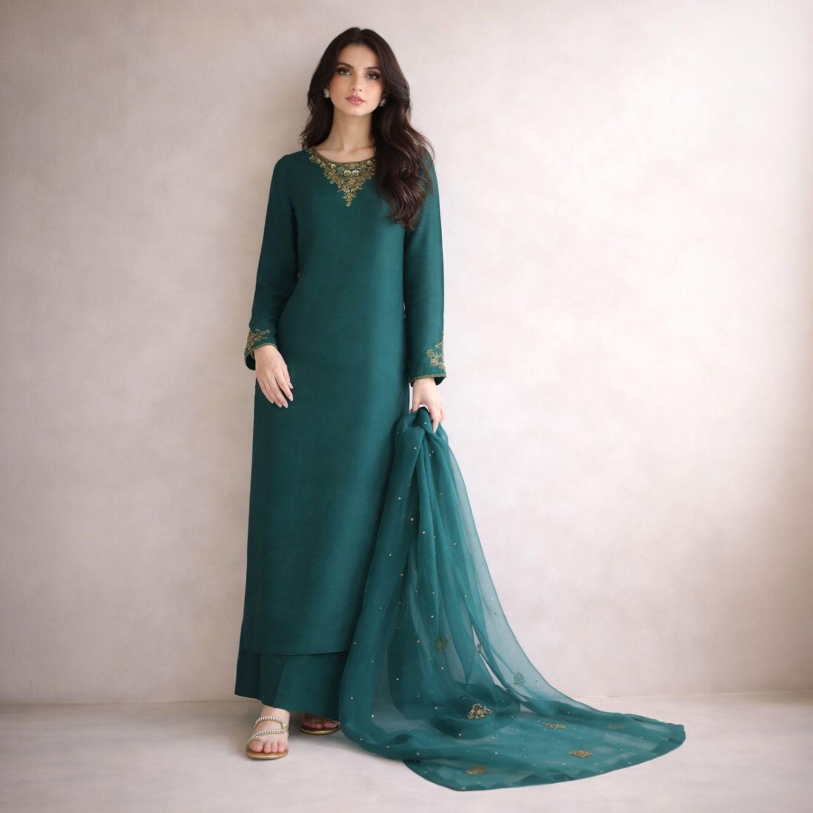 slim fit dress slacks Pistaani Eid Pret Dress 2026 – Luxury Green Outfit by Afrozeh main image 0
