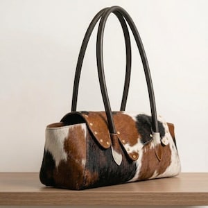 Cowhide Tote Bag, Hair-On Hide Handbag, Western Leather Shoulder Bag