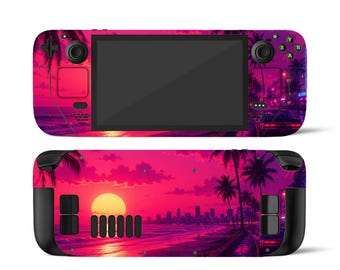 Steam Deck Skin Retro Sunset | Synthwave Miami Vinyl Sticker | Vaporwave Console Wrap | Neon Gaming Skin
