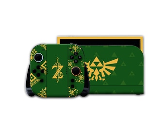 Skórka Zelda na Nintendo Switch w kolorze zielonym – opakowanie na konsolę Triforce Courage Edition – klasyczna skórka Zelda Dock i Joy-Con – prezent dla gracza