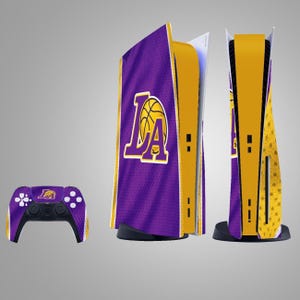 Purple Gold Lakers Basketball PS5 Skin – LA Style Console Wrap – Sports Gamer Decal