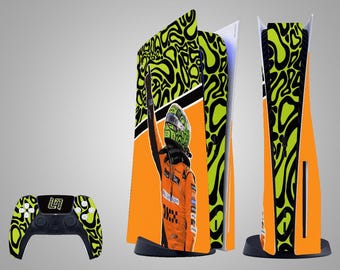 PS5 NORRIS Sticker – Premium Racing Edition Vinyl Inspired by Formula 1 – Dynamic Orange and Green Design – Lando Norris