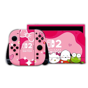 Kawaii Pink Nintendo Switch 2 Skin – Cute Flower and Heart Design Console Case & Stickers