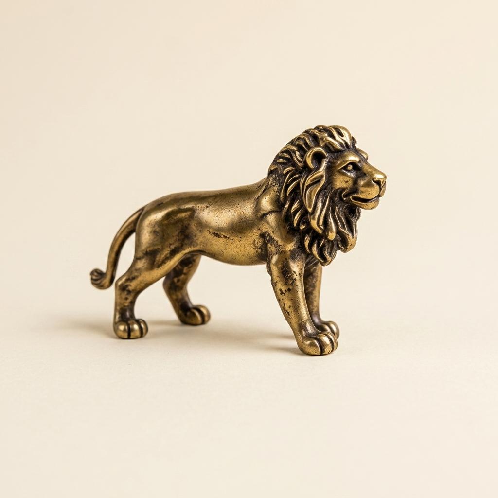 Solid Brass Lion Figurine King Lion Statue Safari Animal Sculpture Desk ...