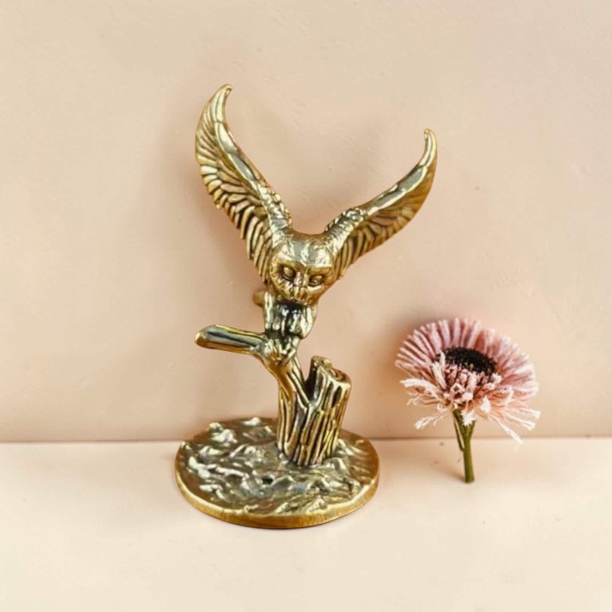 Brass Owl Figurine Set Gold Bird Statue Pair Vintage Style Wildlife Decor Easter Mothers Day Gift Sp
