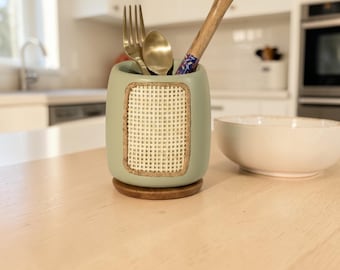 Portacubiertos de madera Jali, hecho a mano, para cucharas y tenedores, organizador de utensilios de cocina, decoración de cocina rústica, regalo