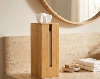 Bamboo Toilet Paper Storage Box Wooden Bathroom Tissue Holder Floor Standing Organizer with Lid