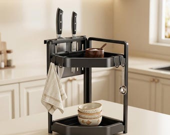 Kitchen Storage Rack Multi Layer Organizer Cutting Board Holder Spice Bottle Shelf Draining Countertop Storage Organizer Stand