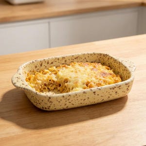 Żółta, nakrapiana ceramiczna forma do pieczenia z podwójnym uchwytem, nadająca się do piekarnika, rustykalna forma do zapiekania, prezent dla domowego kucharza