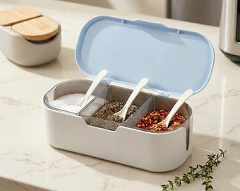 Multi Compartment Seasoning Box Kitchen Spice Organizer Salt Container with Spoon Storage Jar Home Cooking Tool
