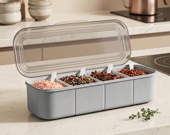 Kitchen Seasoning Storage Box Multi Grid Spice Organizer Salt Container Airtight Home Kitchen Organization Tool