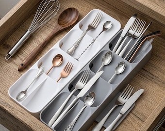 Kitchen Utensil Drawer Organizer Cutlery Storage Box Knife Fork Spoon Tray Holder Divider