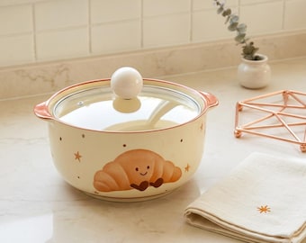 Ceramic Tableware Set Croissant Style Bowl Plate Set Minimalist Underglaze Dinnerware Large Soup Bowl Home Dining Dish Set